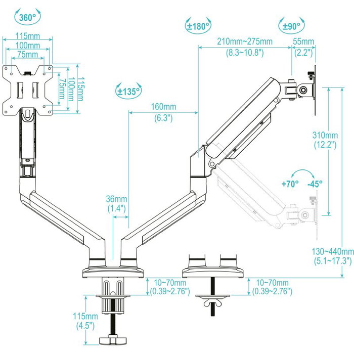 Tooq Soporte para 2 Monitores DB1434TNR-W Blanco Tooq Soporte para 2 Monitores DB1434TNR-W Blanco